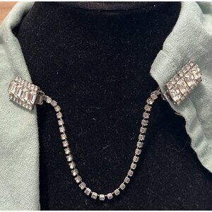 Vintage Dress Sweater Clip Baguette Rhinestone Silver  Tone Wedding Formal